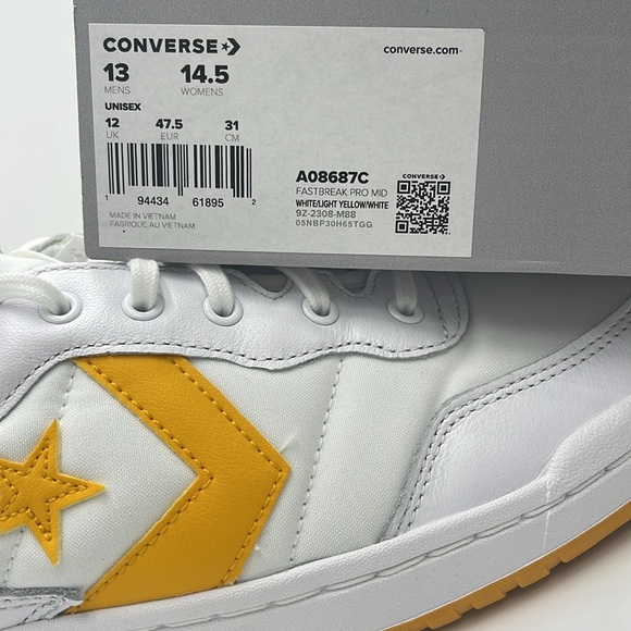 Converse Men’s Sneakers A08687C
FASTBREAK PRO MID WHITE/LIGHT YELLOW/WHITE - Picture 16 of 16